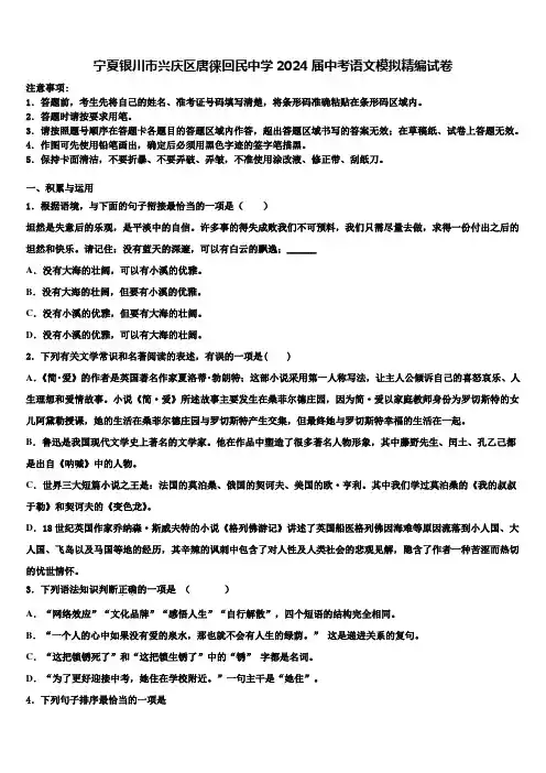 宁夏银川市兴庆区唐徕回民中学2024届中考语文模拟精编试卷含解析