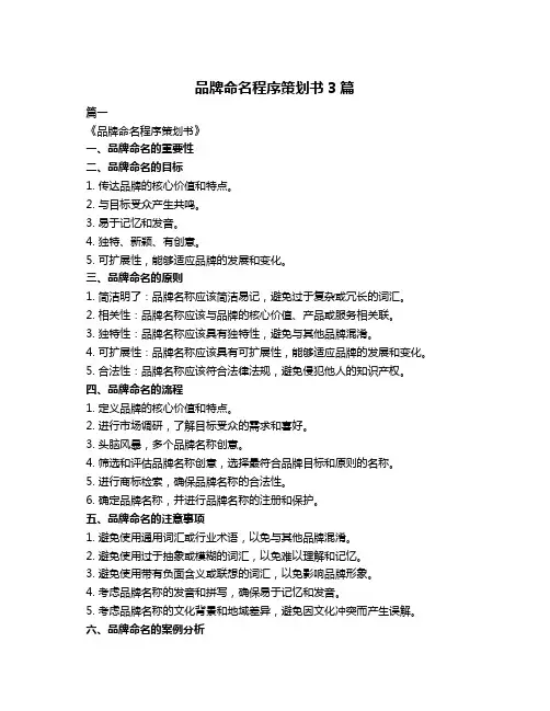 品牌命名程序策划书3篇