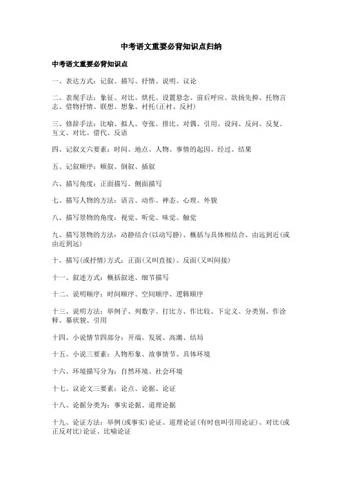 中考语文重要必背知识点归纳