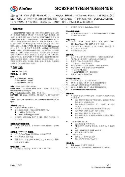 SinOne SC92F844XB 超高速1T 8051内核工业级Flash微控制器说明书