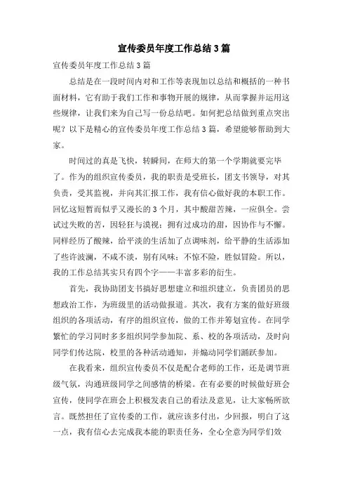 宣传委员年度工作总结3篇
