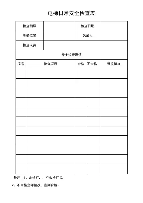 电梯日常安全检查表