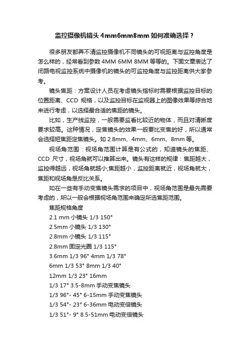 监控摄像机镜头4mm6mm8mm如何准确选择？