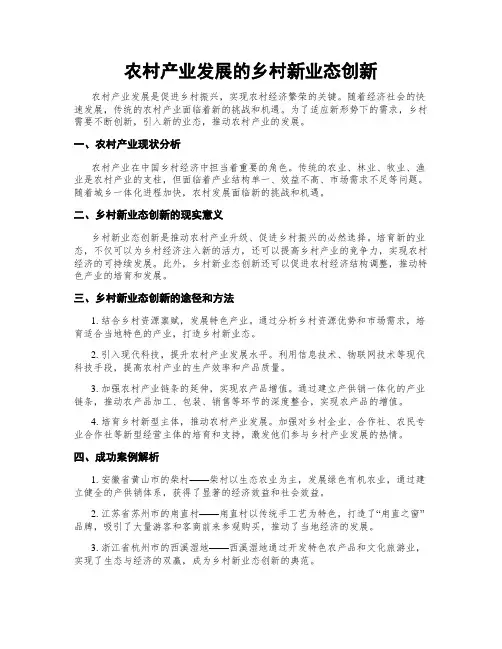 农村产业发展的乡村新业态创新