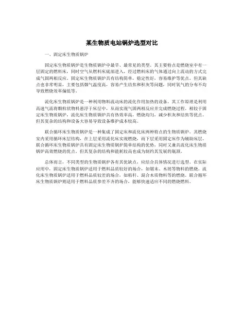 某生物质电站锅炉选型对比