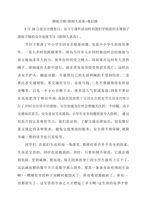 安全教育__湖南卫视新闻大求真观后感