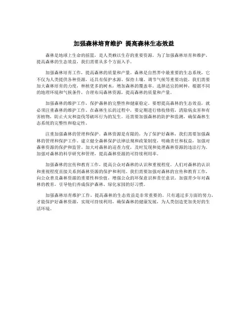 加强森林培育维护 提高森林生态效益