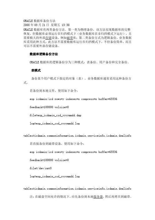 ORACLE数据库备份方法