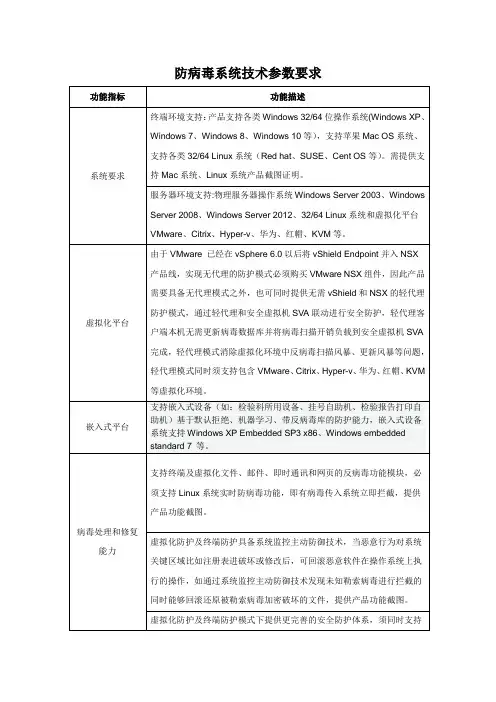防病毒系统技术参数要求