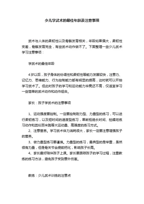 少儿学武术的最佳年龄及注意事项