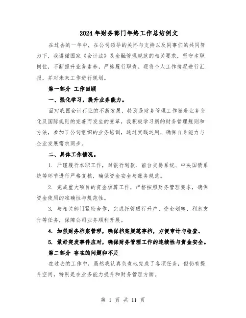 2024年财务部门年终工作总结例文（7篇）
