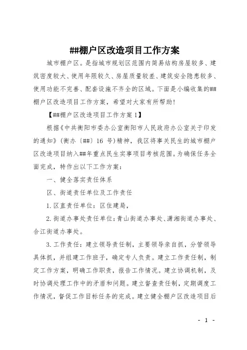 XX棚户区改造项目工作方案