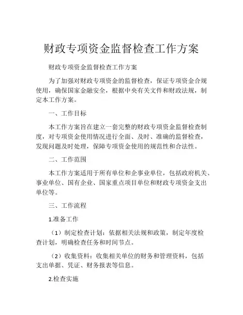 财政专项资金监督检查工作方案
