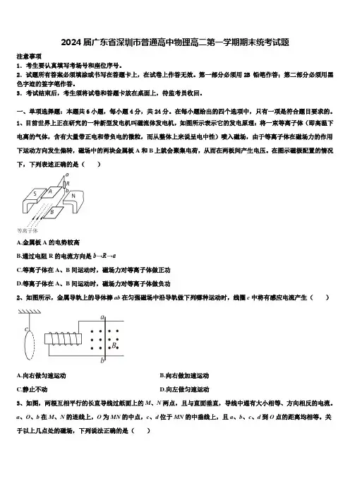 2024届广东省深圳市普通高中物理高二第一学期期末统考试题含解析