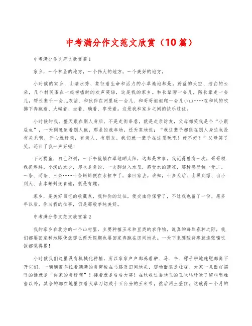 中考满分作文范文欣赏(10篇)
