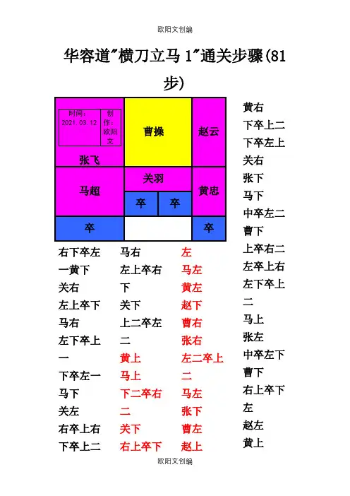 华容道解法(带图解,完全修改无错误及调整为最佳打印效果)之欧阳文创编