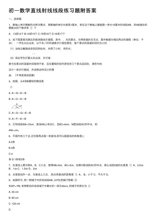 初一数学直线射线线段练习题附答案