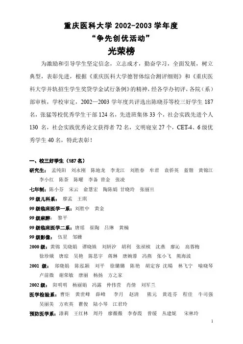 重庆医科大学2002-2003学年度