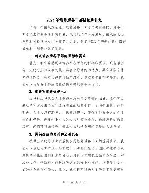 2023年培养后备干部措施和计划