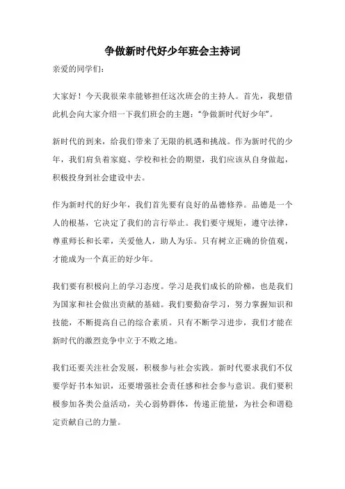 争做新时代好少年班会主持词