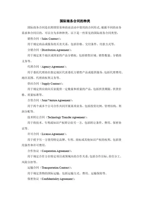 国际商务合同的种类