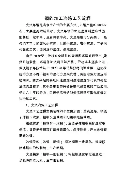 铜的加工冶炼工艺流程