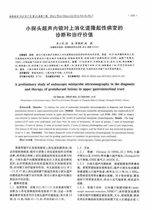 小探头超声内镜对上消化道隆起性病变的诊断和治疗价值