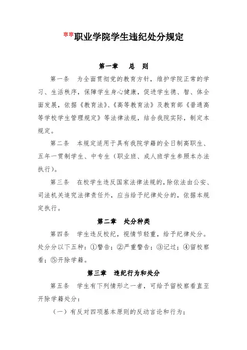某职业学院学生违纪处分规定