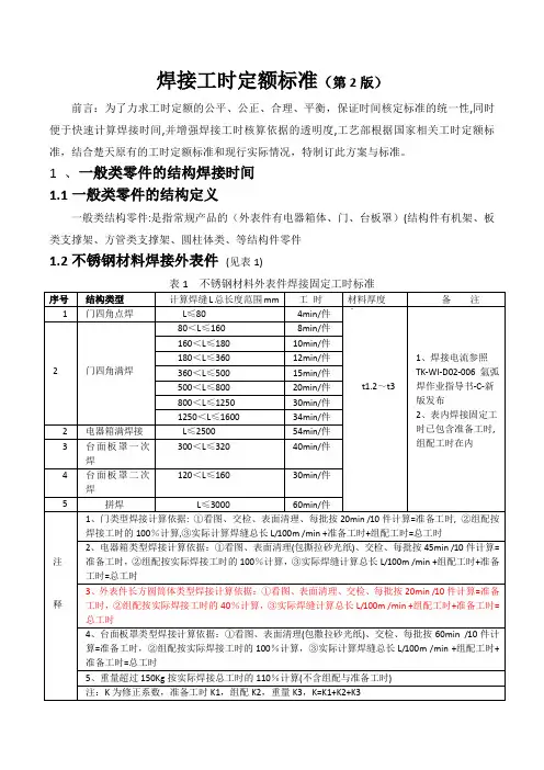 焊接工时定额标准(发布版-焊接)(第版)