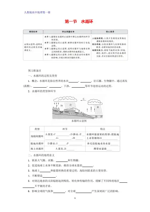 人教版高中地理第一册(必修1)学案学案3：3.1水循环学案