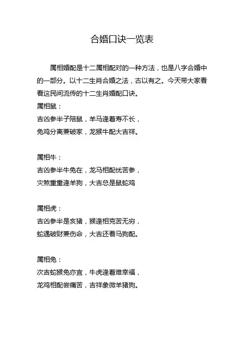 合婚口诀一览表