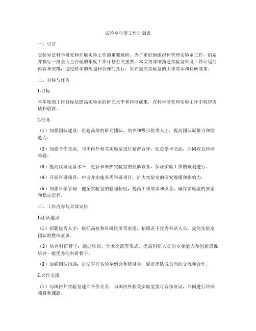 试验室年度工作计划表