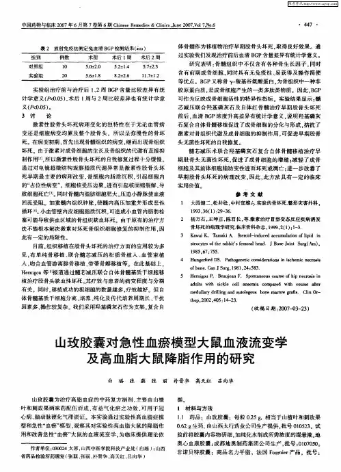 山玫胶囊对急性血瘀模型大鼠血液流变学及高血脂大鼠降脂作用的研究