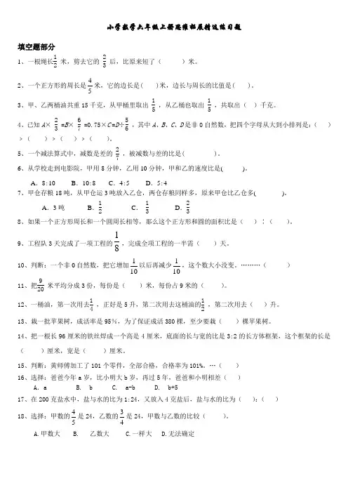 小学数学六年级上册思维拓展精选练习题
