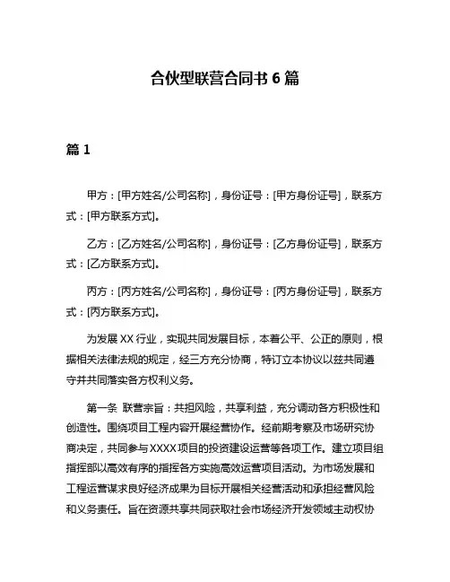 合伙型联营合同书6篇