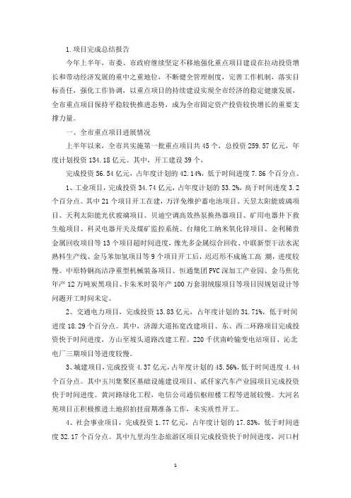 项目完成总结报告5篇(精选)