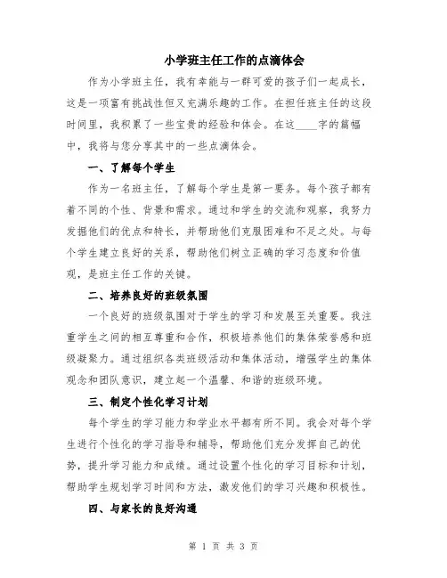 小学班主任工作的点滴体会