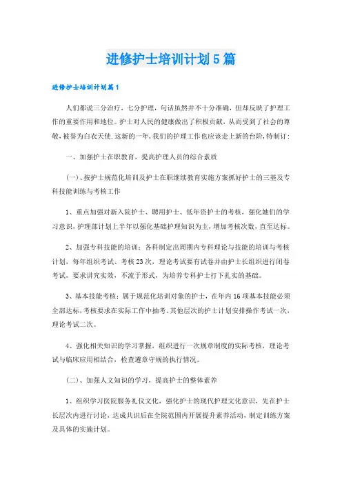 进修护士培训计划5篇