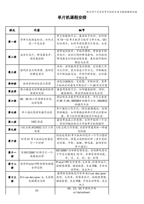 郭天祥十天学会单片机和C语言编程课程安排