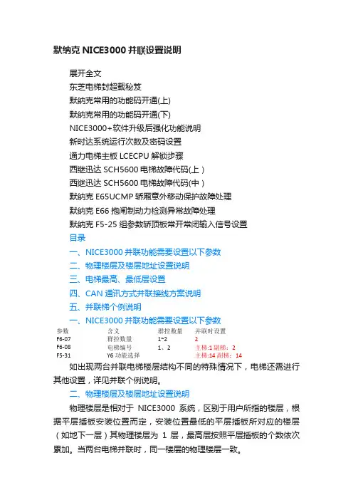 默纳克NICE3000并联设置说明