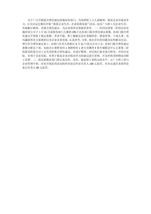 关于广泛开展提合理化建议的通知