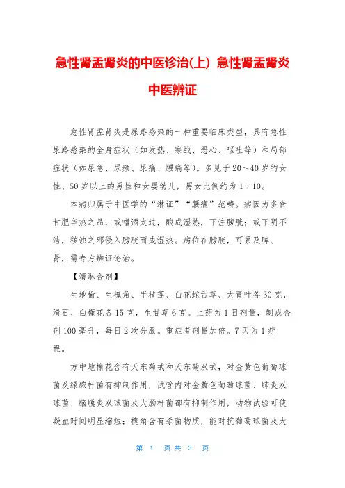 急性肾盂肾炎的中医诊治(上) 急性肾盂肾炎中医辨证