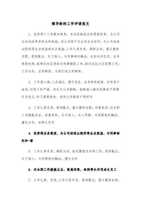 领导给的工作评语范文（2篇）