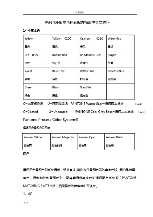 PANTONE专色色彩配方指南设计中英文对照