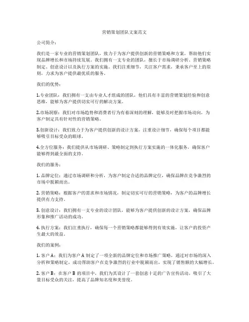 营销策划团队文案范文