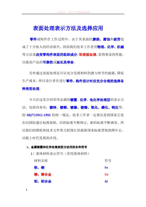 表面处理表示方法及选择应用