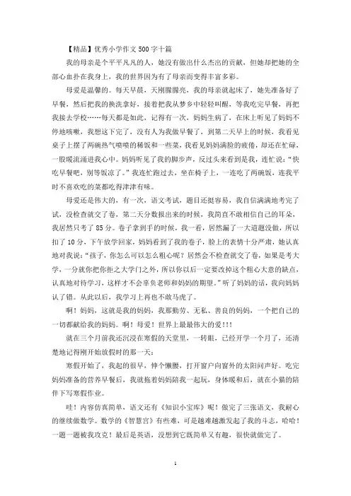精选优秀小学作文500字十篇