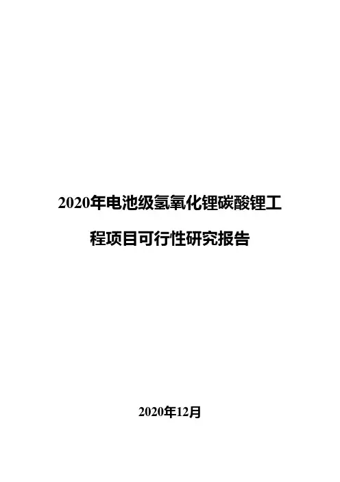 2020年电池级氢氧化锂碳酸锂工程项目可行性研究报告