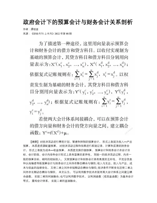 政府会计下的预算会计与财务会计关系剖析