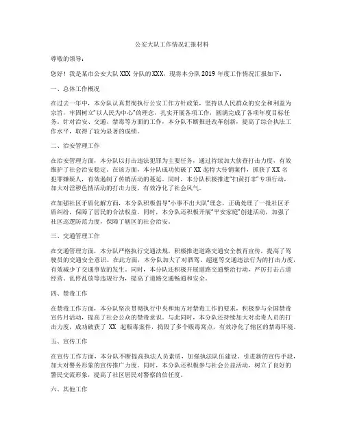 公安大队工作情况汇报材料
